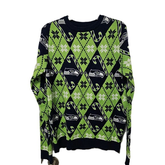 NFL Seattle Seahawks Ugly Christmas Sweater Men's Medium 100% Acrylic EUC - Picture 1 of 7